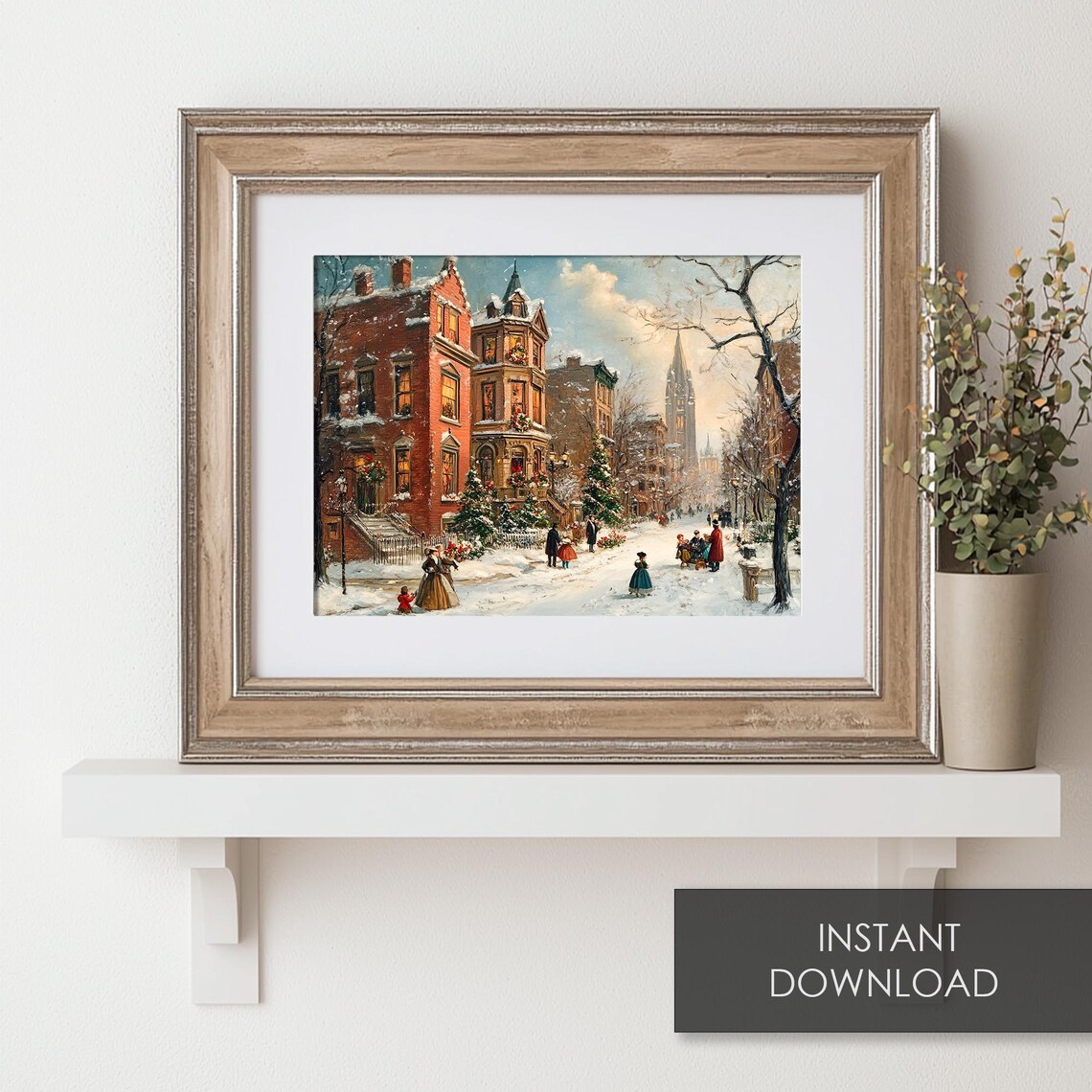 Vintage New York City Christmas Street Snowy Brownstone Winter Print - Image 6