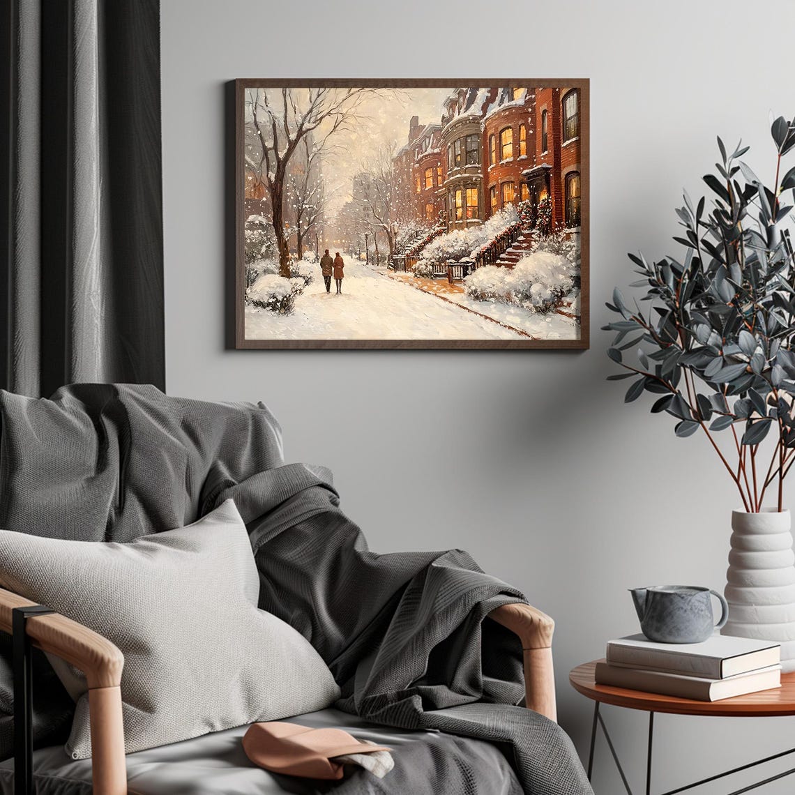 New York City Snowy Christmas Morning Street Brownstone Winter Print - Image 4