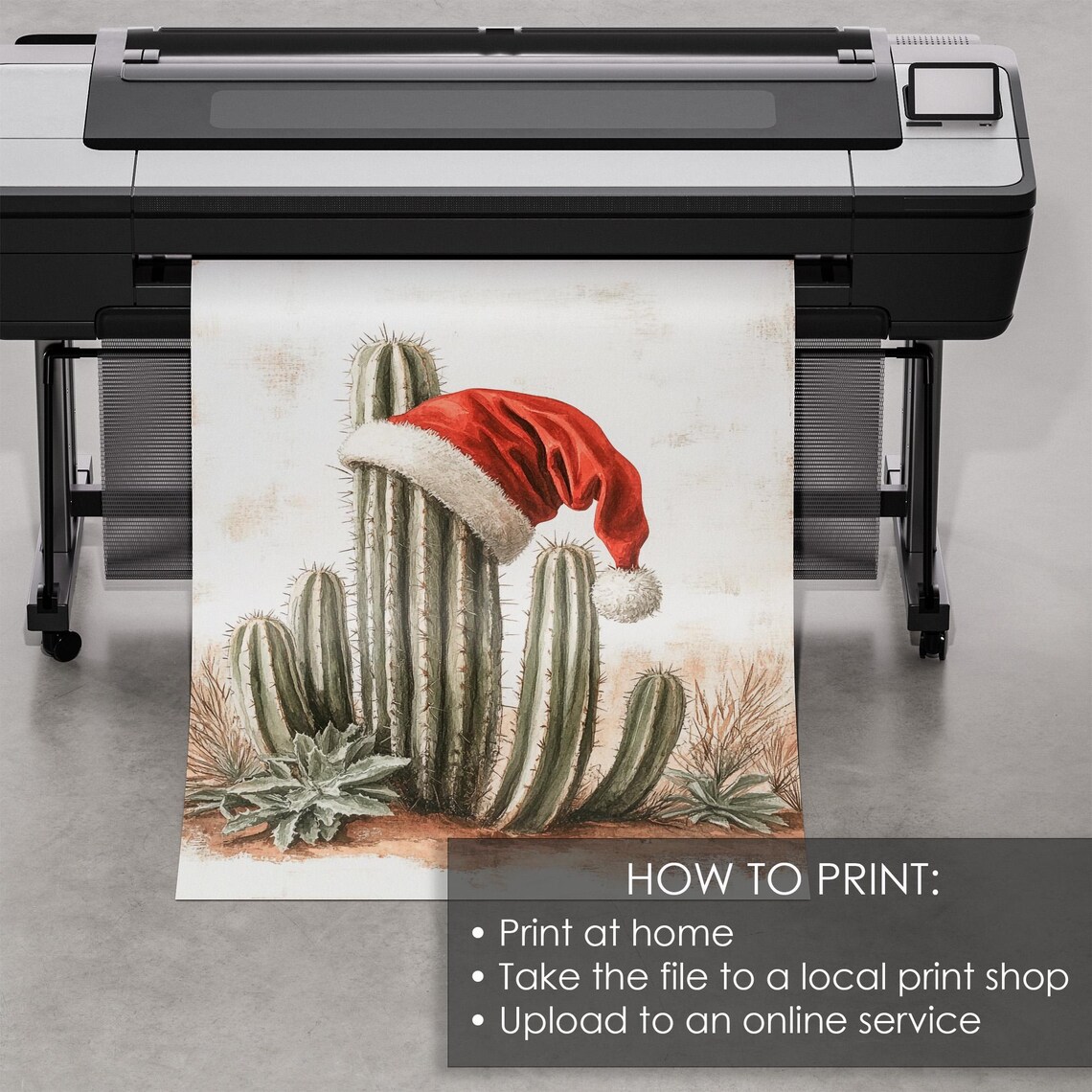 Saguaro Cactus Santa Hat Desert Christmas Southwest Fun Art Print - Image 5