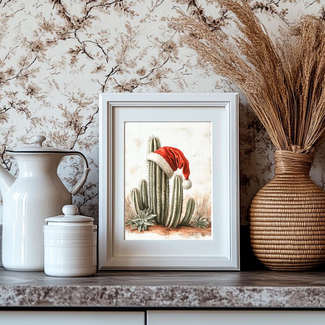 Saguaro Cactus Santa Hat Desert Christmas Southwest Fun Art Print - Image 4