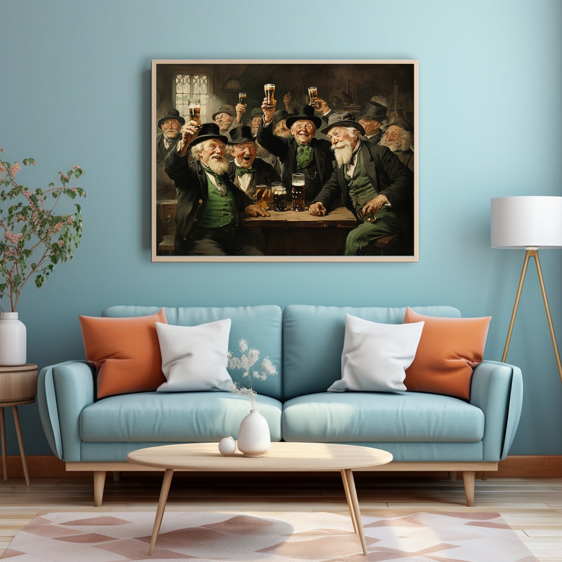 Joyful Irish Men Raising Beer Glasses in an Old Pub Scene Print - Image 3