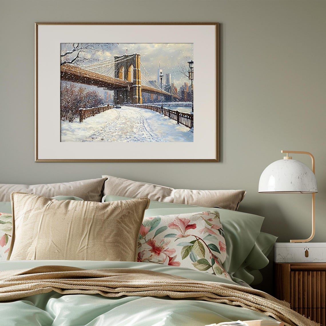 Brooklyn Bridge Snowy Daytime Winter Promenade City Art Poster - Image 3