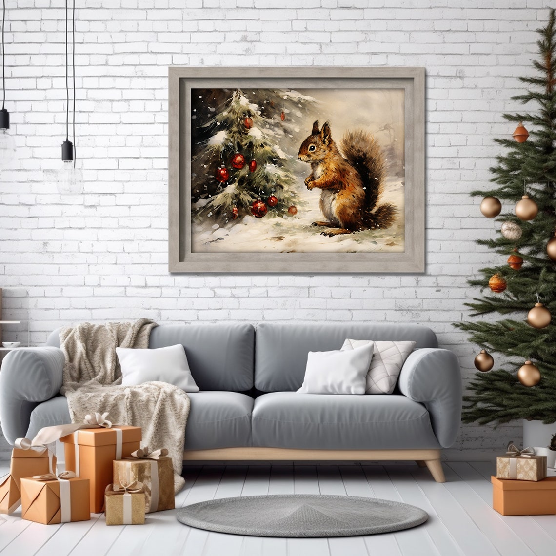 Squirrel Red Baubles Christmas Tree Snowy Forest Winter Animal Poster - Image 2
