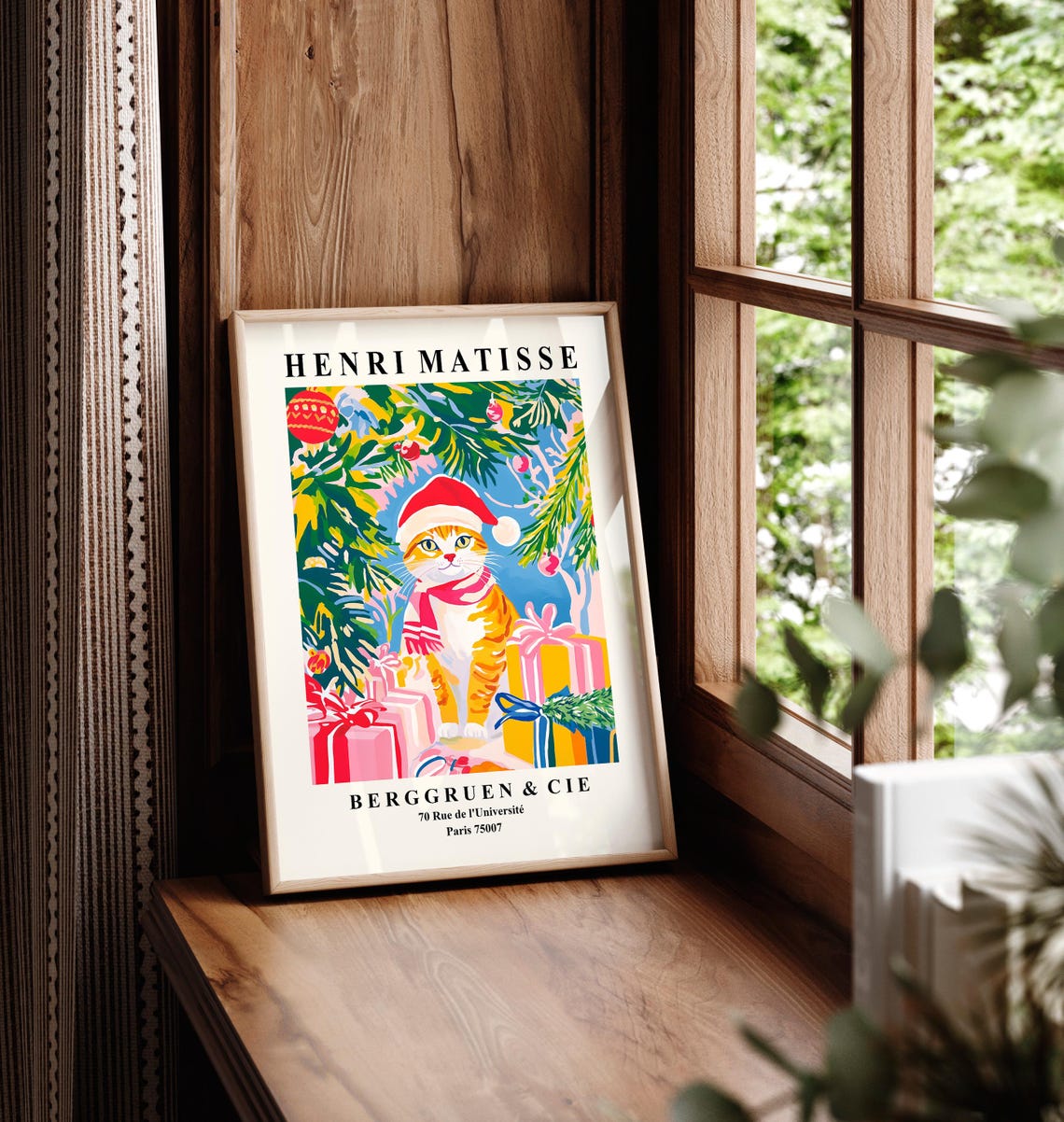 Henri Matisse Style Ginger Cat Santa Hat Christmas Berggruen Poster - Image 2