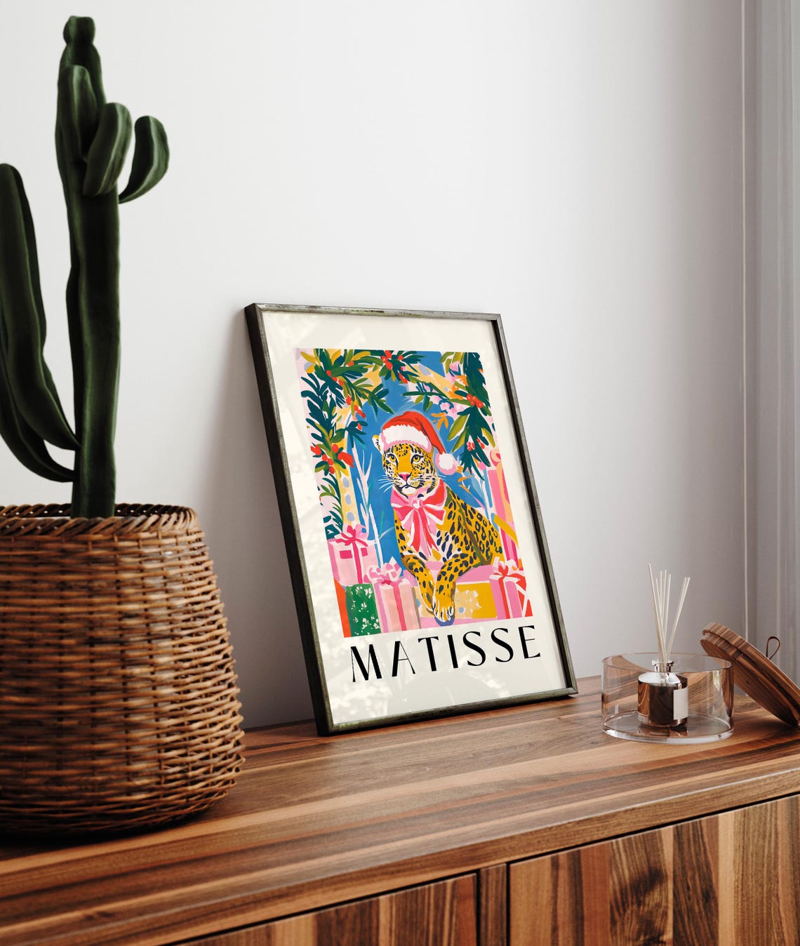 Matisse Style Leopard Santa Hat Christmas Gift Pink Wall Art - Image 4