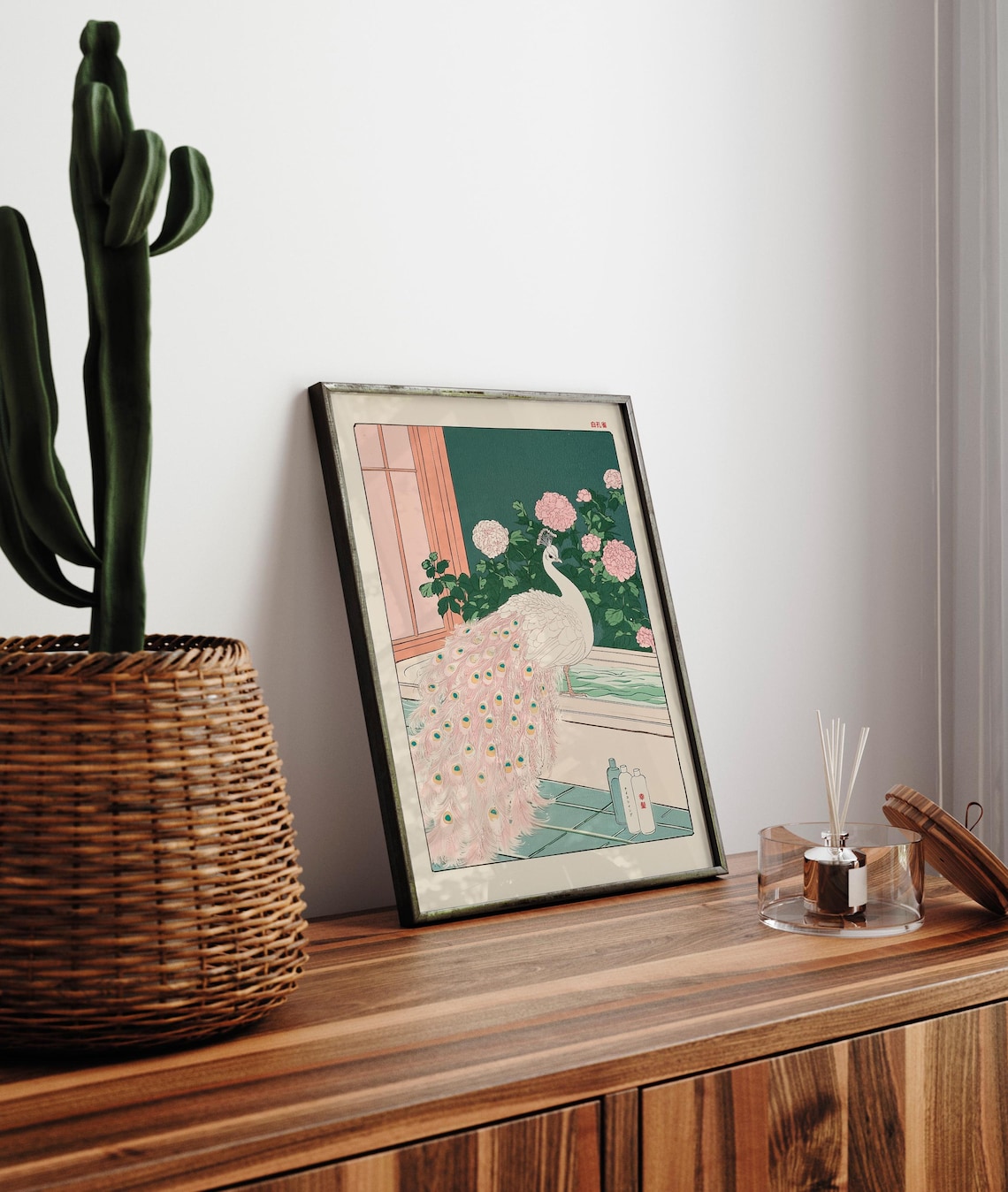 Albino Peacock Japanese Bathroom Art Print, Japandi - Image 3
