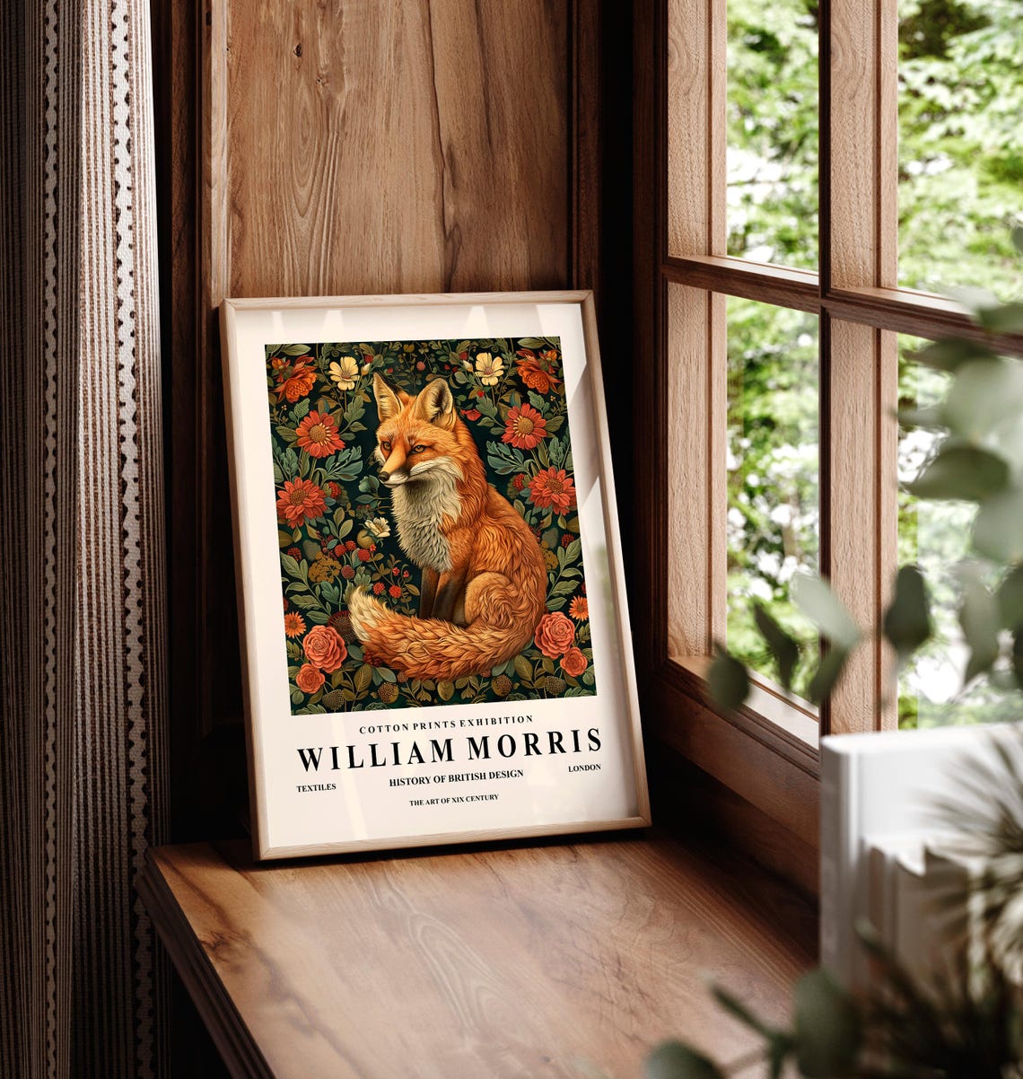 William Morris Style Red Fox Floral Dark Botanical Exhibition Wall Art - Image 5