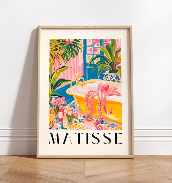 Funny Octopus Art Print, Matisse-Inspired Tropical Style