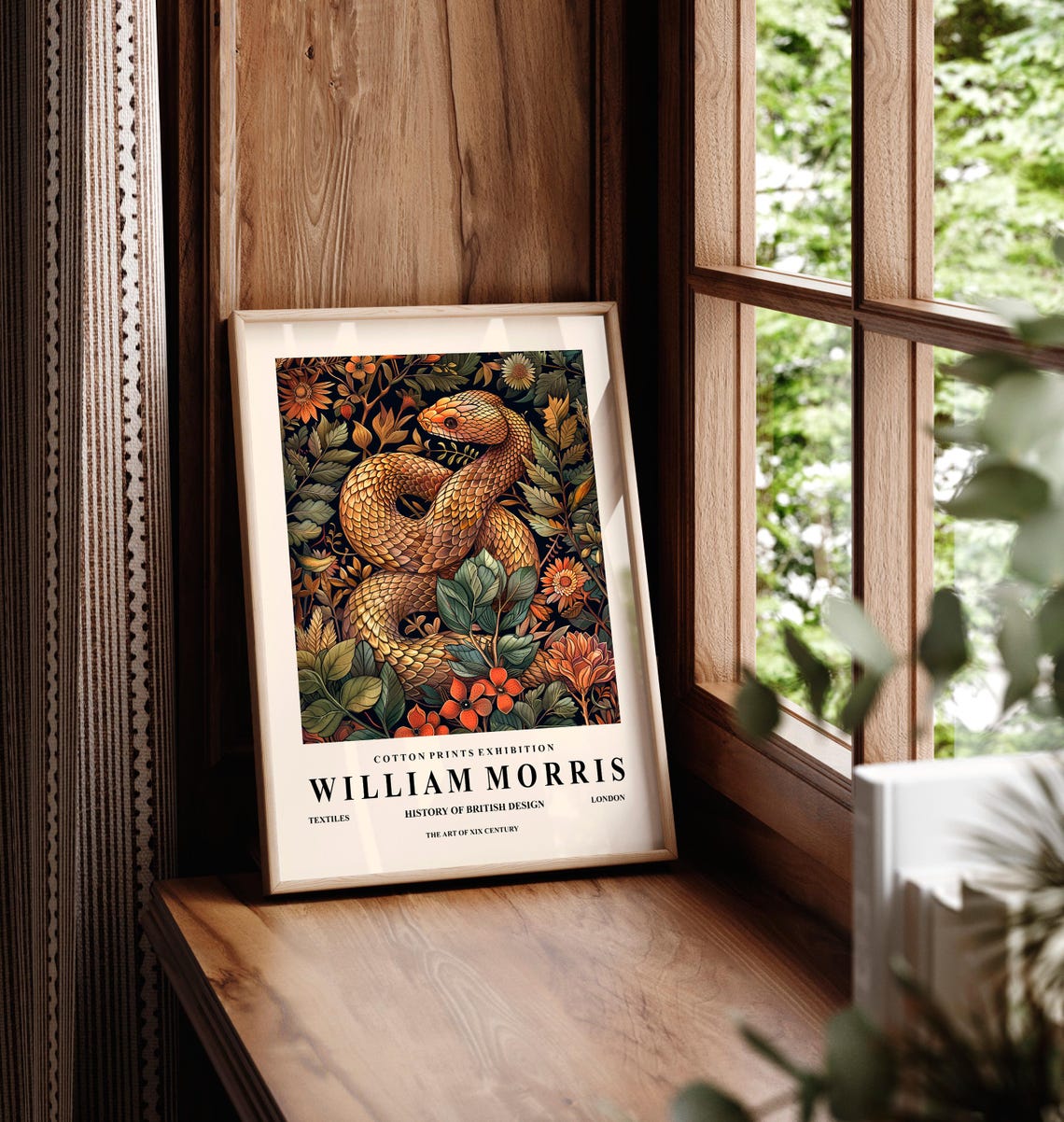 William Morris Style Snake Dark Botanical Floral Exhibition Wall Art - Image 5