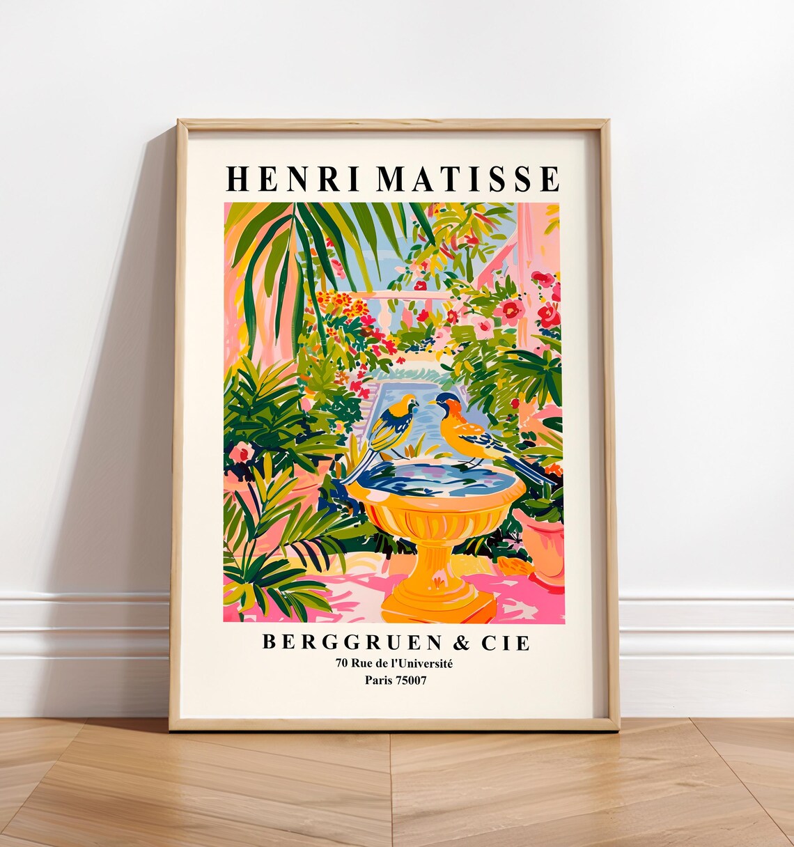 Songbirds in a Bird Bath, Matisse-Inspired Art Print