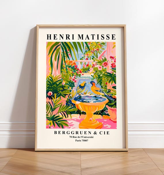 Songbirds in a Bird Bath, Matisse-Inspired Art Print