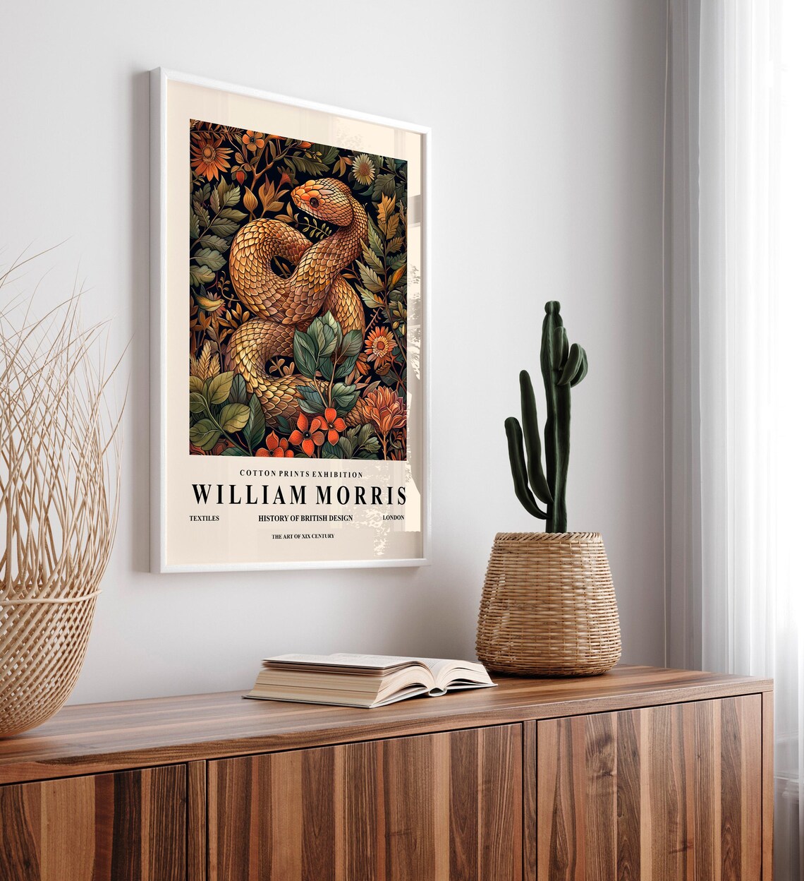 William Morris Style Snake Dark Botanical Floral Exhibition Wall Art - Image 4