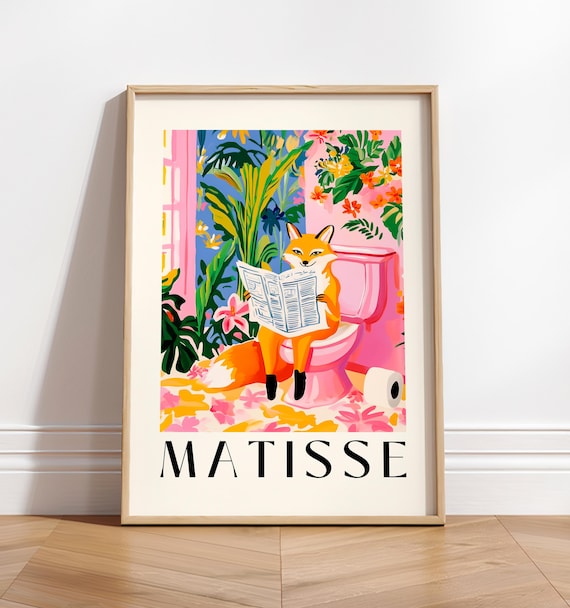 Fox On A Toilet Funny Bathroom Wall Art Print