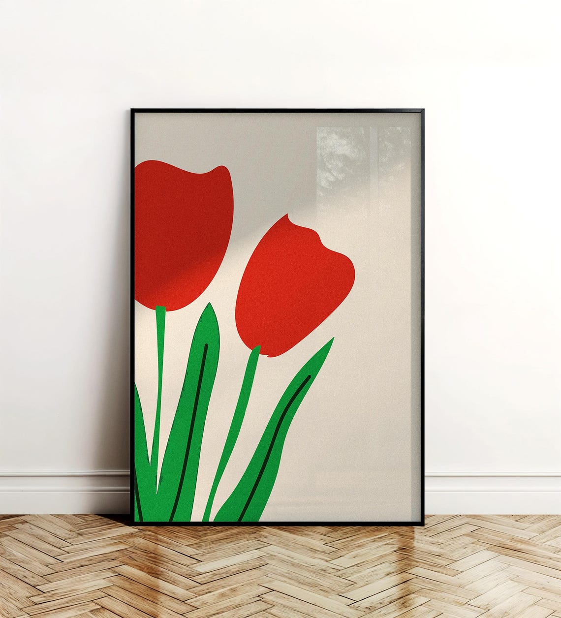 Bold Red Tulip Pair Minimalist Scandinavian Floral Art Print