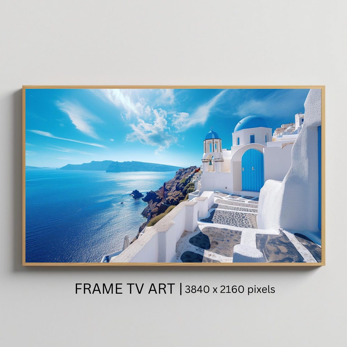 Santorini Greece Blue Domes Caldera View Aegean Coast Travel Poster