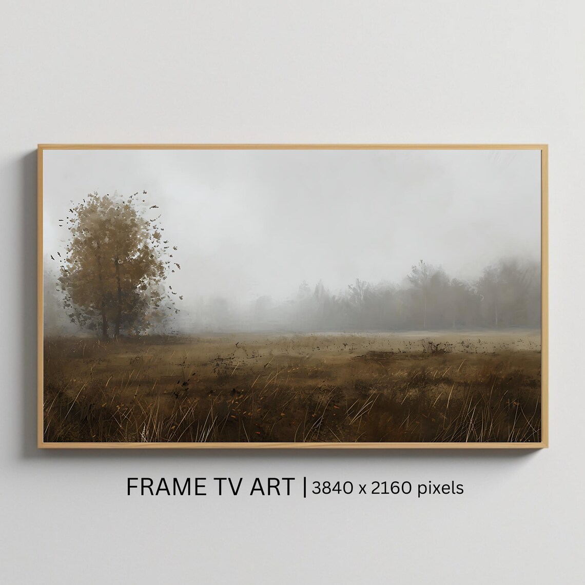 Moody Autumn Field Foggy Golden Tree Landscape Travel Poster