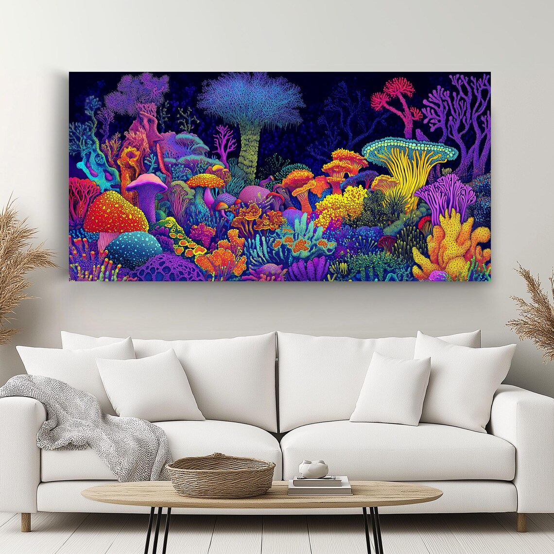 Underwater Coral Reef Wall Art Long Horizontal Narrow Print Vibrant Ocean Scene Artwork For Above Couch Or Bed - Image 2