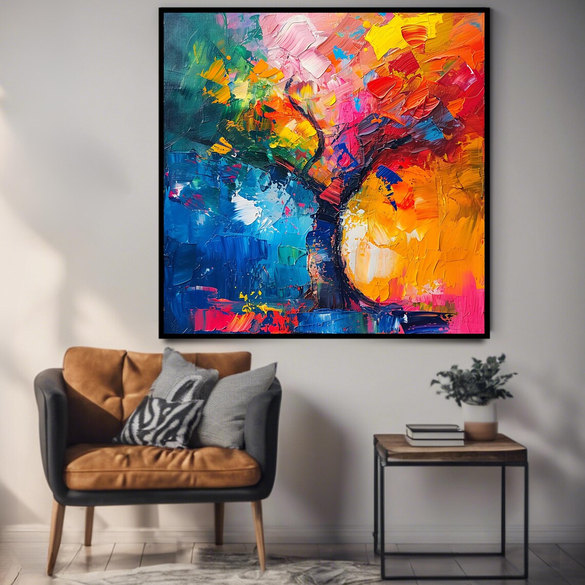 Abstract Colorful Tree Art Print Modern Wall Art Square Decor For Home - Image 3
