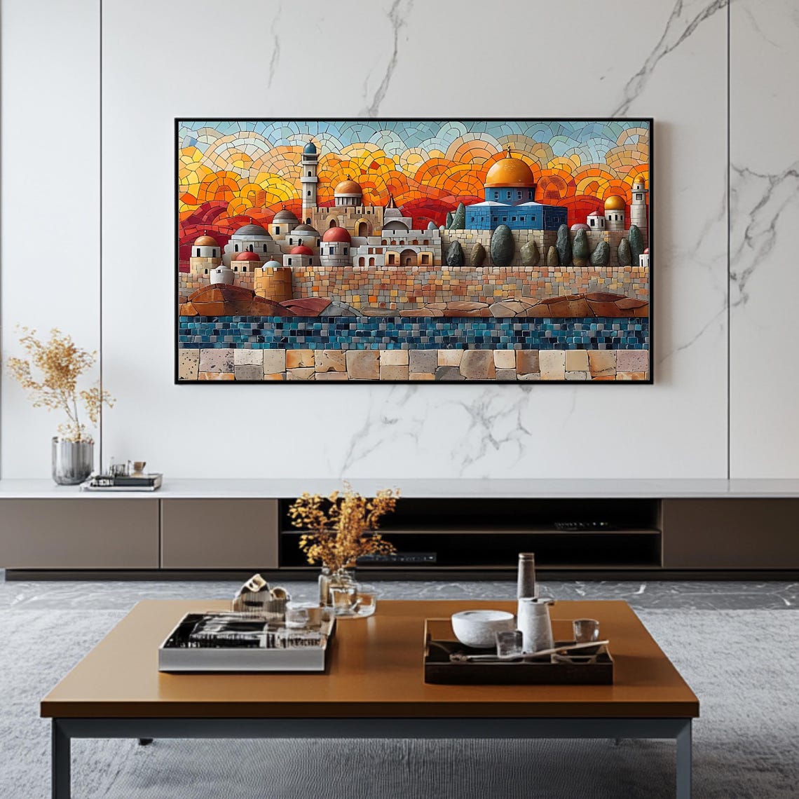 Al Aqsa Jerusalem Old City Sunset Mosaic Dome Mosque View Poster - Image 2