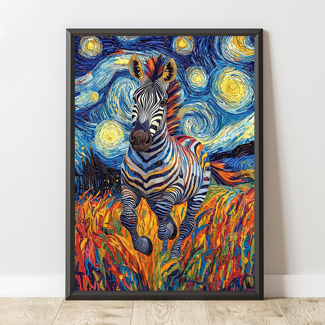 Zebra Starry Night Swirling Sky Colorful Modern Safari Animal Art Print - Image 2