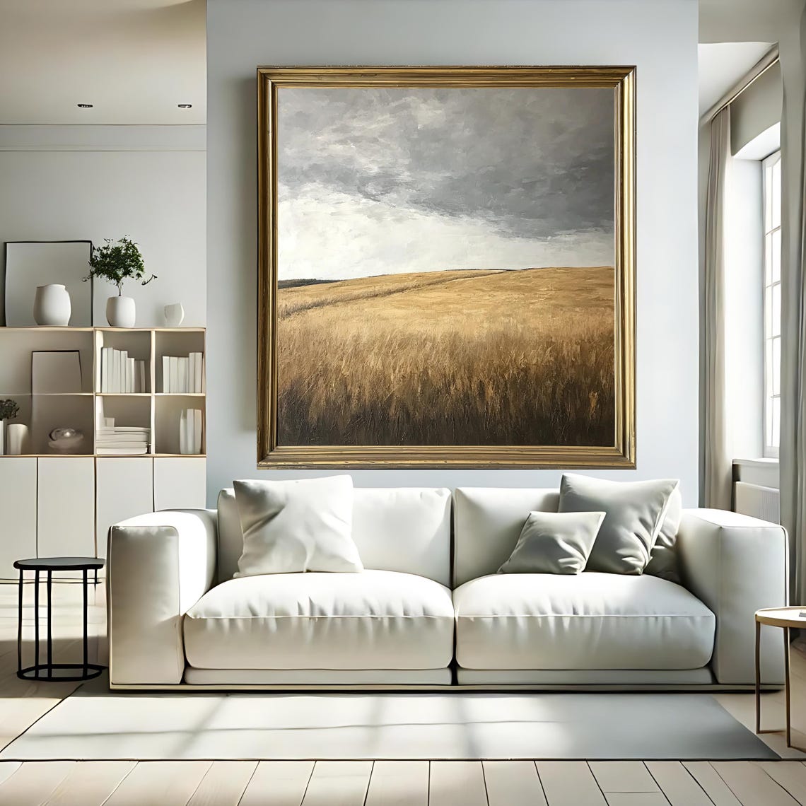 Stormy Golden Field Painting Dramatic Gray Sky Rolling Meadow Poster - Image 3