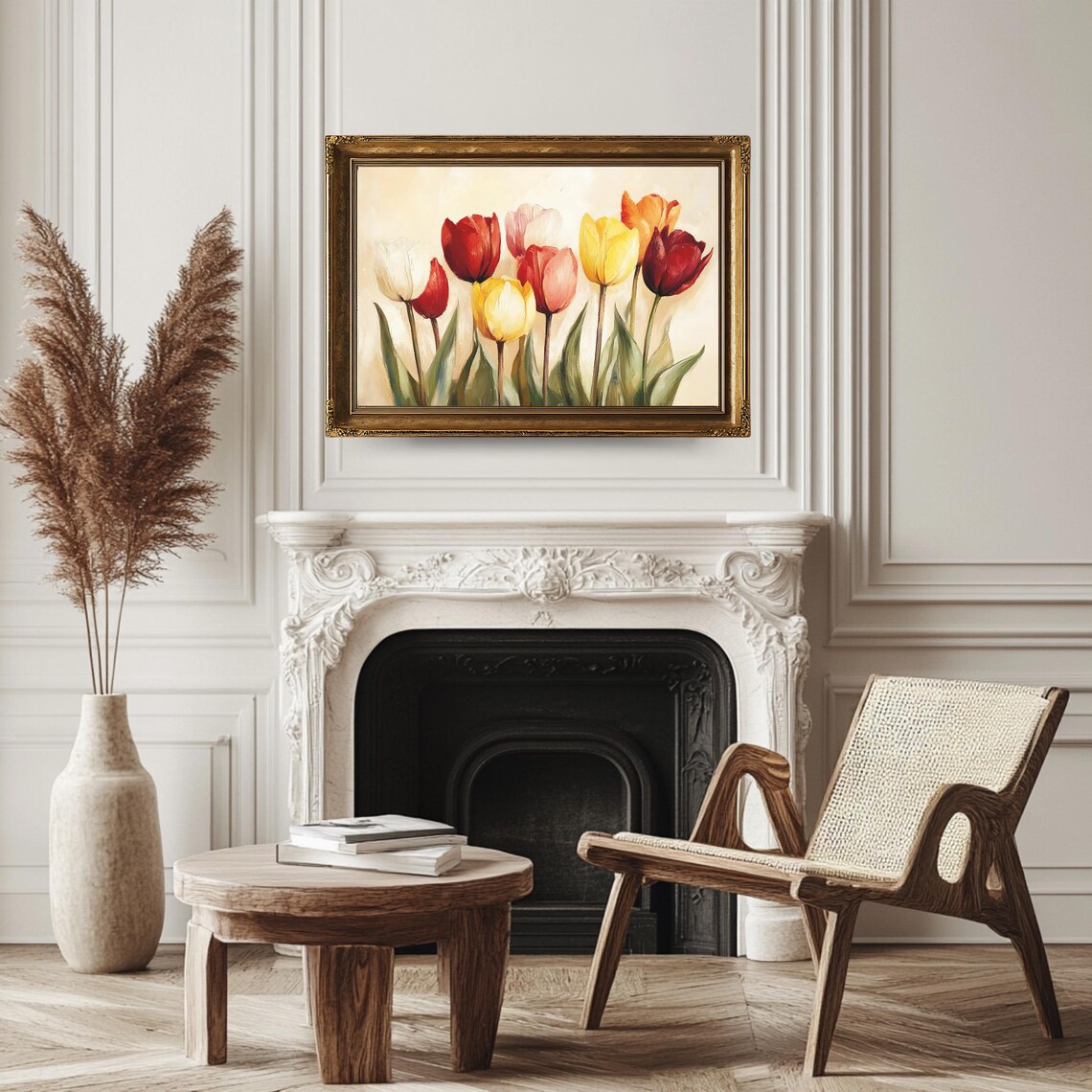 Red Yellow Pink Tulips Classic Floral Oil Painting Spring Wall Poster - Image 3