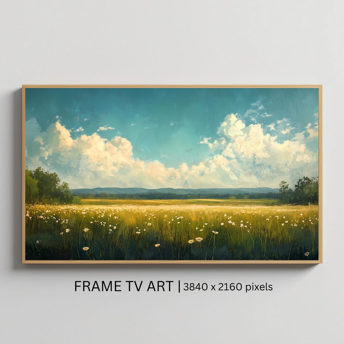 Summer Wildflower Meadow White Daisies Blue Sky Clouds Nature Poster