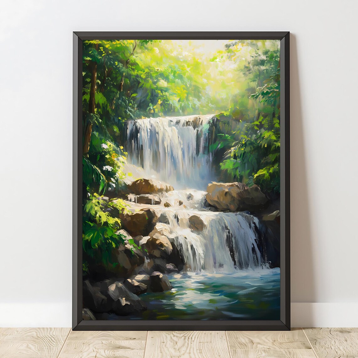 Tropical Waterfall Nature Landscape Art Print - Image 2