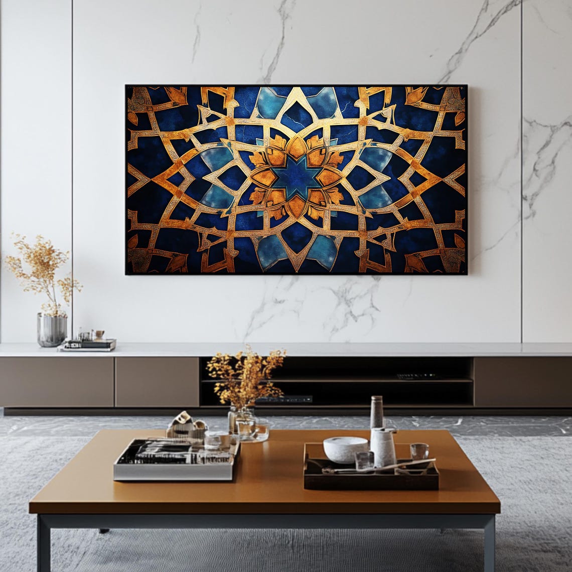 Islamic Geometric Star Pattern Gold On Navy Blue Decorative Art Poster - Image 2