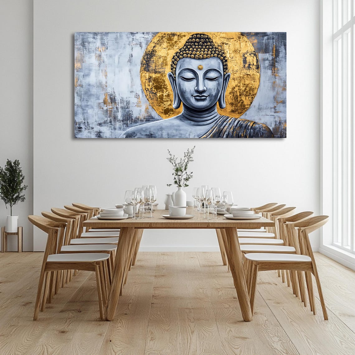 Golden Halo Buddha Portrait Zen Spiritual Panoramic Art Poster - Image 3