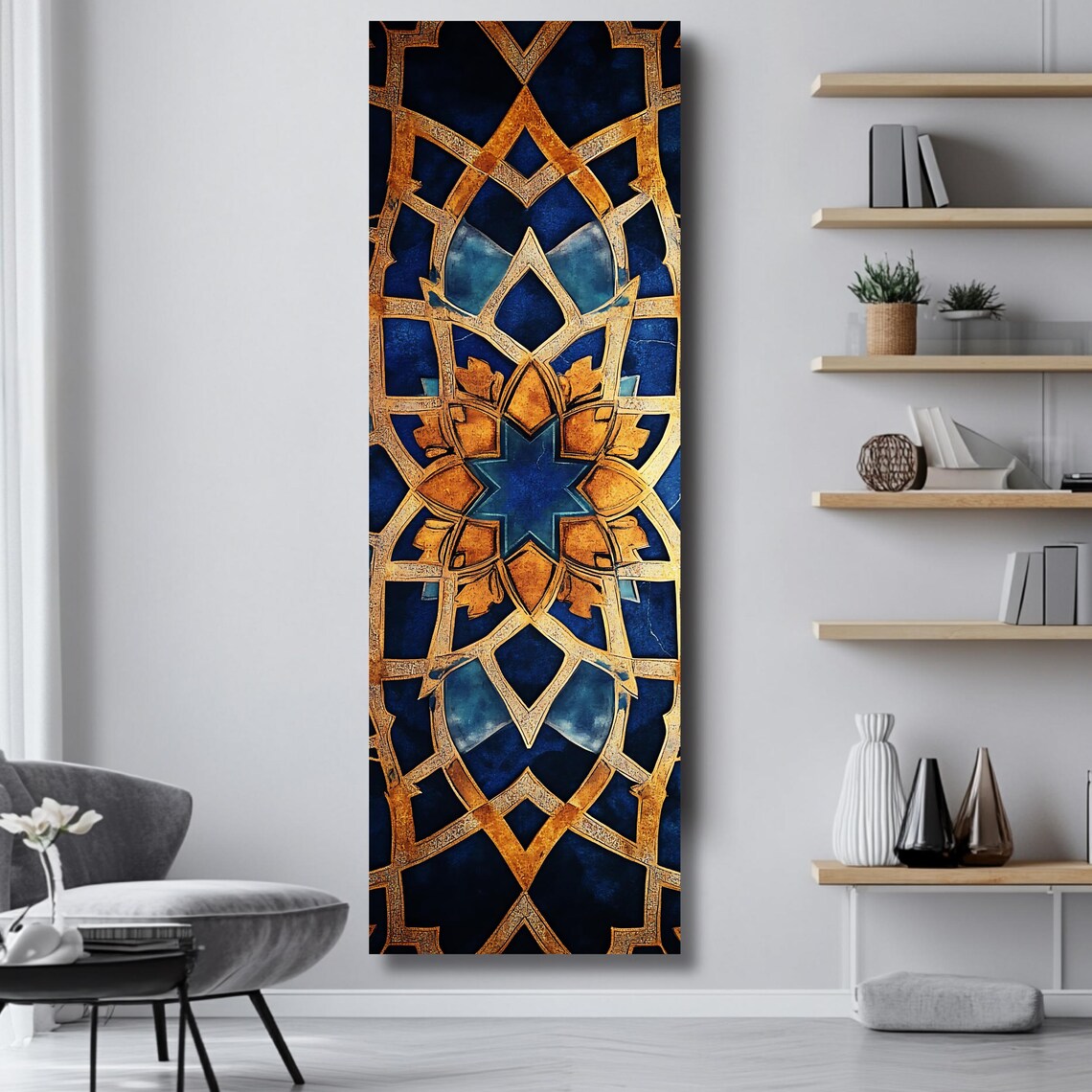 Islamic Geometric Arabesque Art Print, Gold and Blue - Image 4