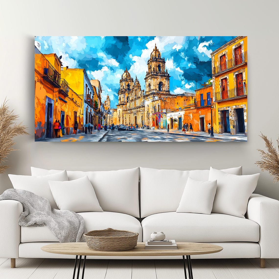 Mexico City Wall Art Long Horizontal Narrow Print Colorful Mexican Architecture For Above Couch Or Bed - Image 2