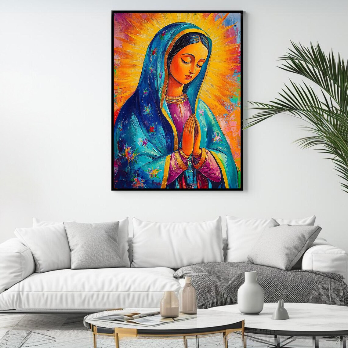 Our Lady Of Guadalupe Praying Teal Mantle Golden Halo Faith Art Poster - Image 4