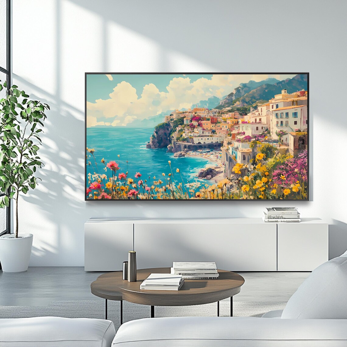 Amalfi Coast Italy Cliffside Village Wildflower Sea View Travel Poster - Image 4