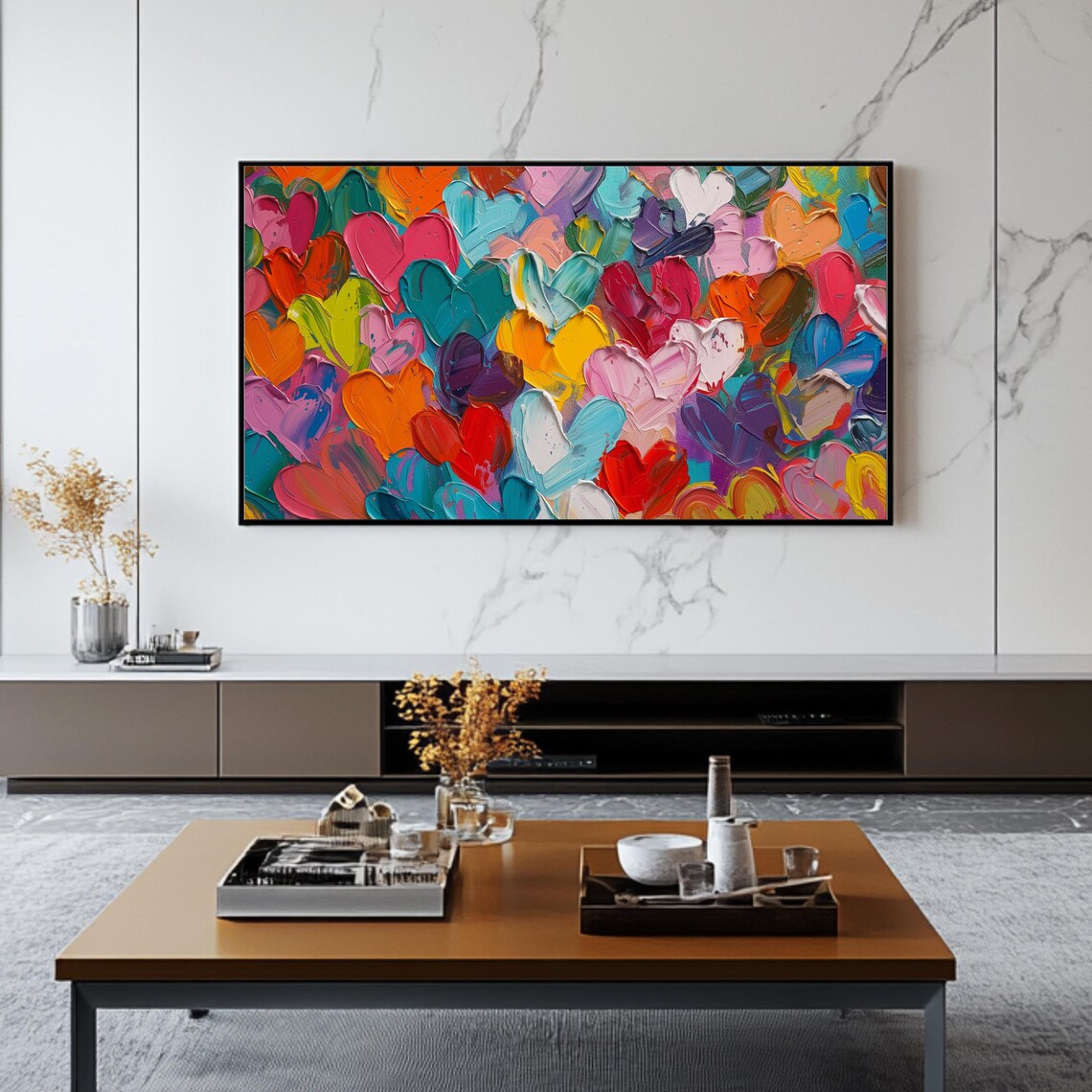 Colorful Hearts Impasto Painting Love Rainbow Wall Art Poster - Image 2