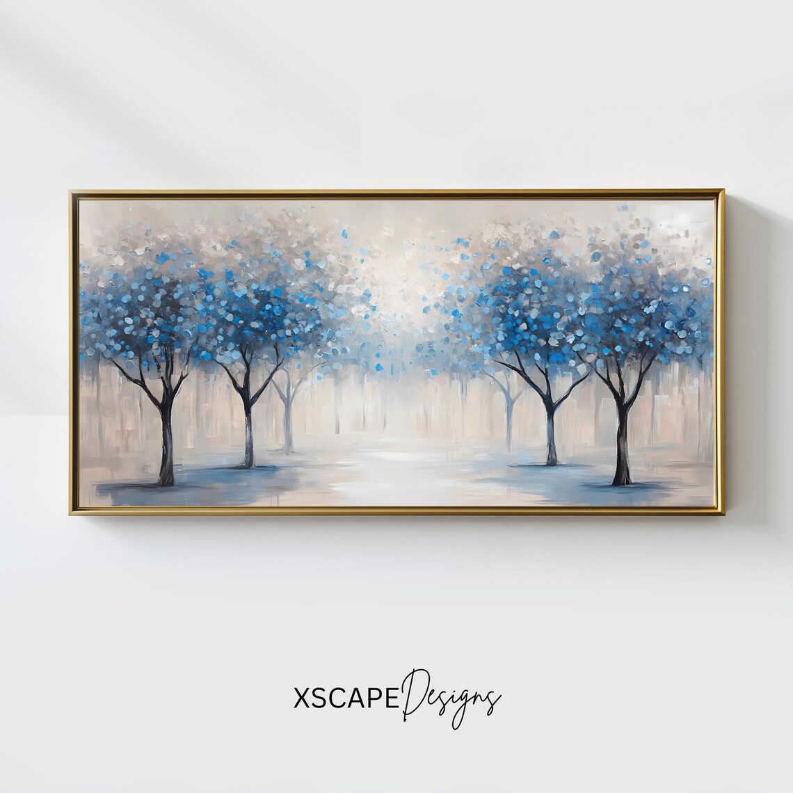 Blue Trees Panoramic Landscape Wall Art Print
