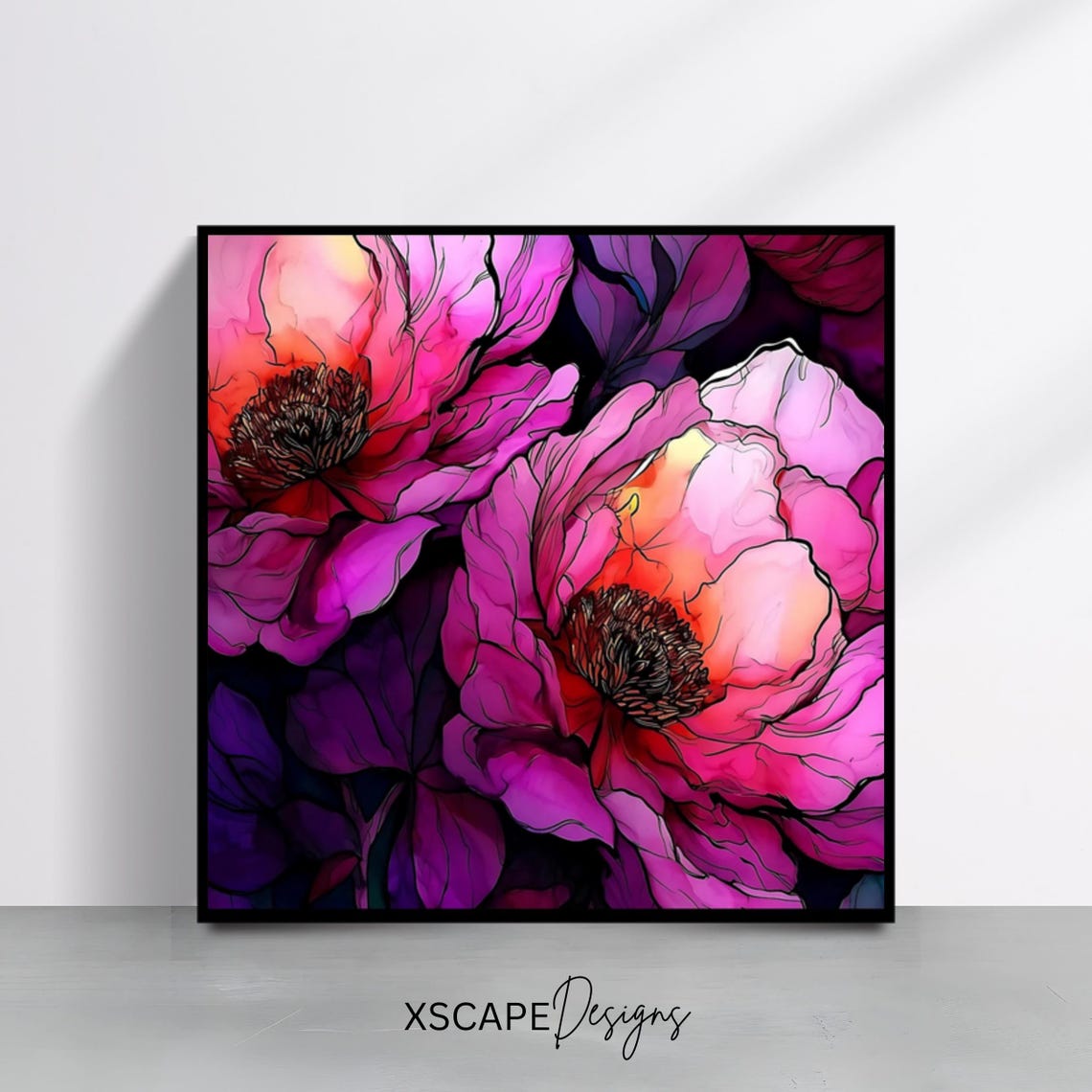 Vibrant Pink Peonies Alcohol Ink Blossoms Modern Floral Art Print