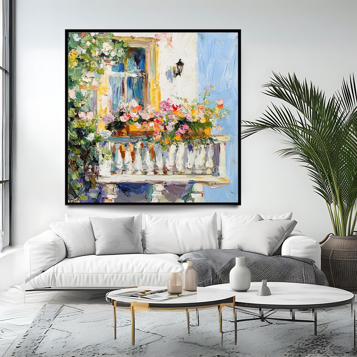 Floral Balcony, Mediterranean Boho Art Print - Image 4