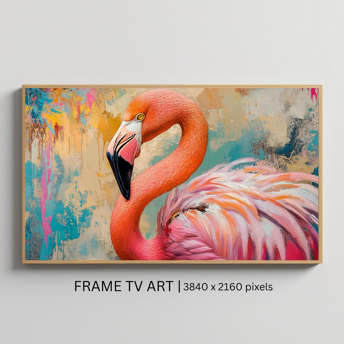 Pink Flamingo Close Up Colorful Abstract Tropical Bird Poster