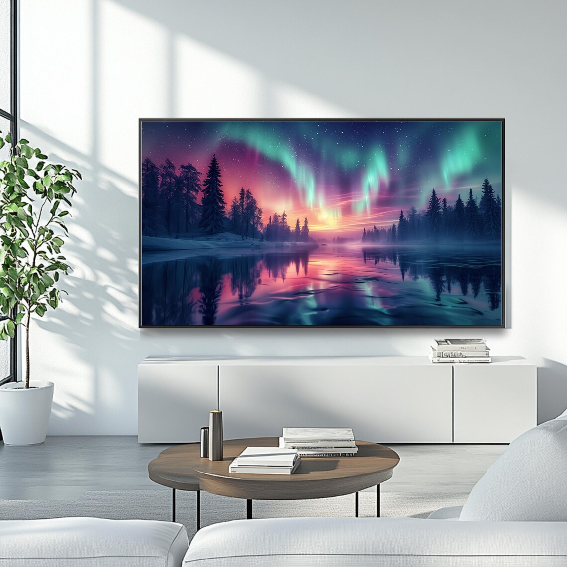 Aurora Northern Lights Winter Lake Pine Forest Night Sky Poster - Image 4
