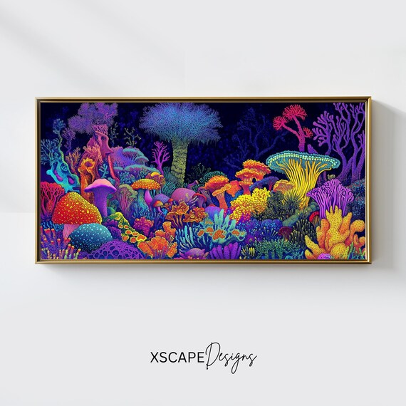 Underwater Coral Reef Wall Art Long Horizontal Narrow Print Vibrant Ocean Scene Artwork For Above Couch Or Bed