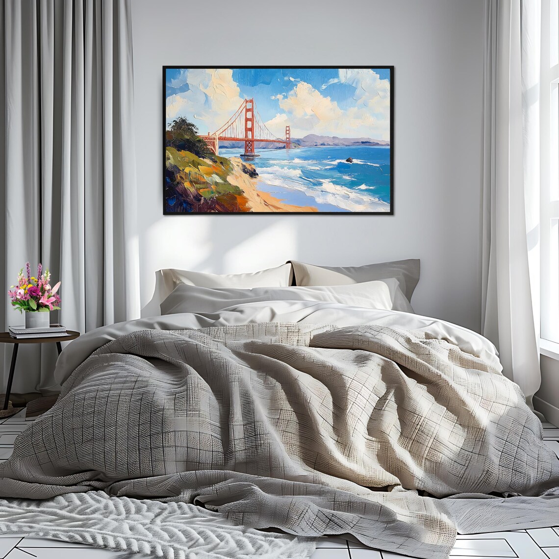 Golden Gate Bridge San Francisco Bay Blue Water Colorful Poster - Image 2