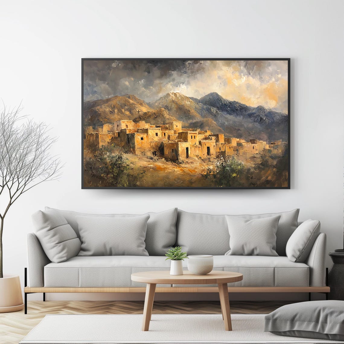 Desert Adobe Village Mountain Landscape Golden Light Old Town Poster - Image 4