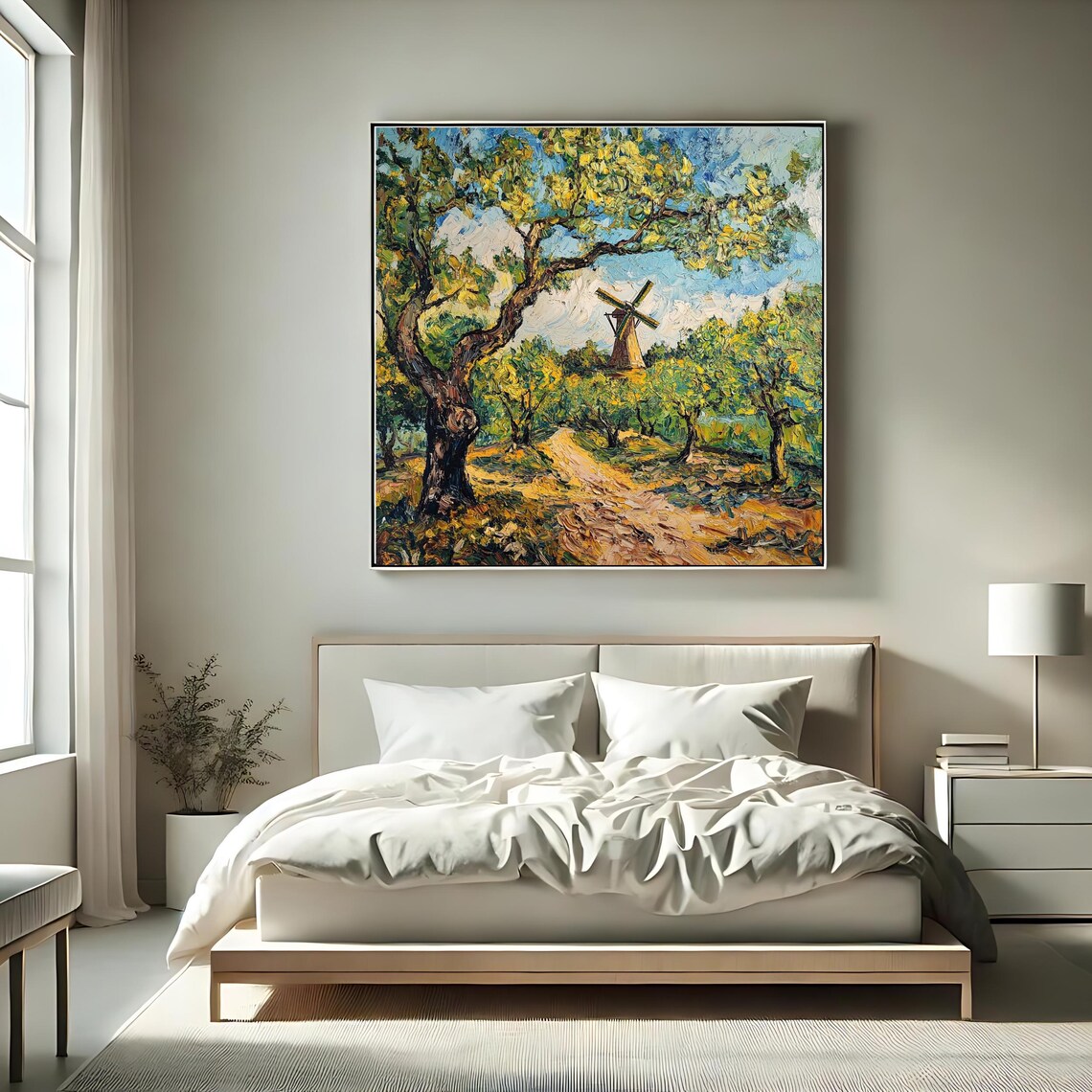 Vintage Windmill Landscape, Rustic Countryside Art Print - Image 2