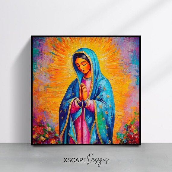 Our Lady of Guadalupe Praying Blue Mantle Catholic Religious Art Print