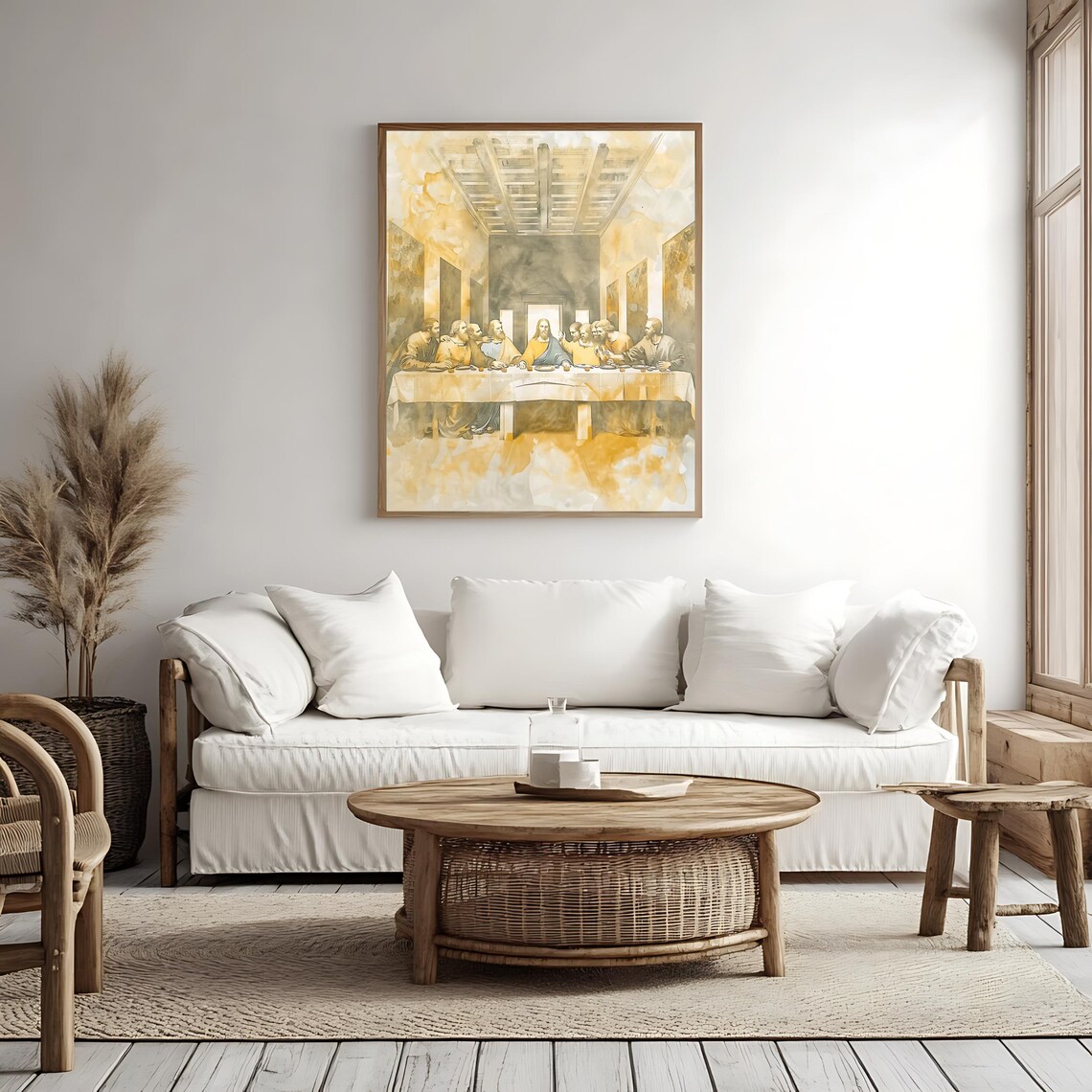 The Last Supper Da Vinci Style Watercolor Sepia Christian Classic Art Print - Image 4