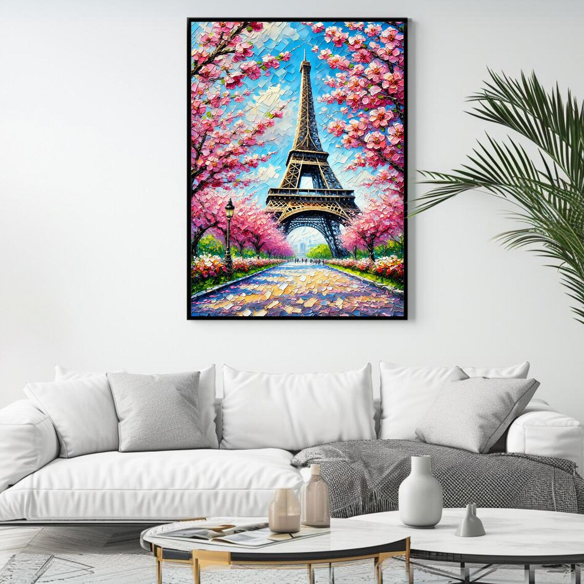 Eiffel Tower Art, Cherry Blossom Paris Landscape - Image 4