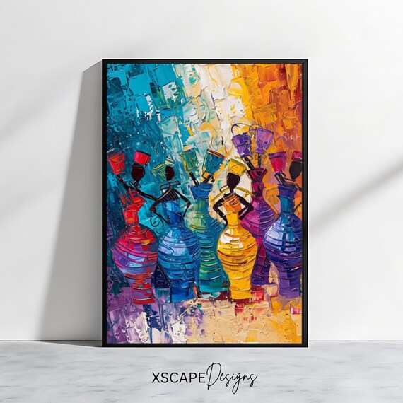 Colorful African Women Wall Art Print Abstract Tribal Vertical Cultural Poster
