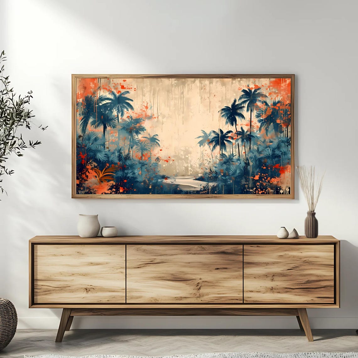 Tropical Palm Grove Blue Orange Abstract Botanical Art Poster - Image 3