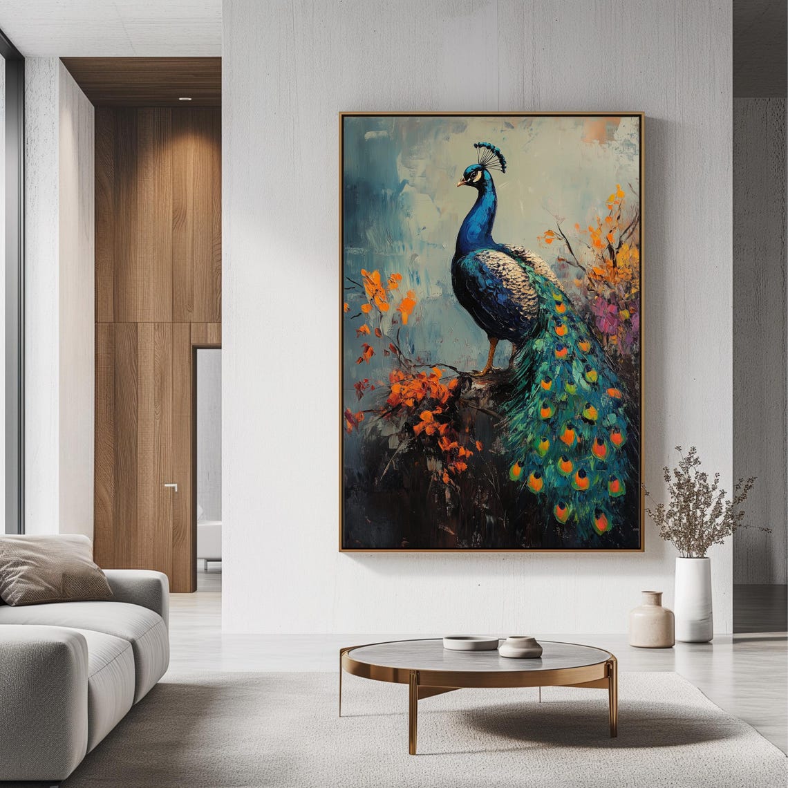 Peacock Standing Dark Moody Garden Colorful Long Tail Feather Poster - Image 3